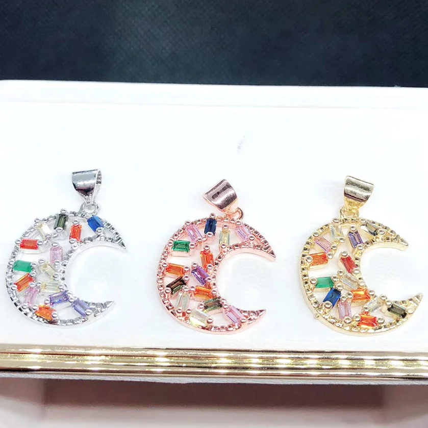 

Wholesale Rainbow Moon Jewelry Accessories Micro Color Zircon Necklace Bracelet Pendant