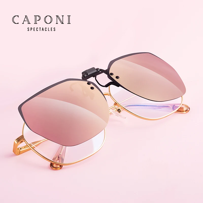 

CAPONI Ultralight Polarized Square Unisex Sunglasses Clip on Glasses For Fishing Driving Myopia Frame Colorful Lens UV400 TAC