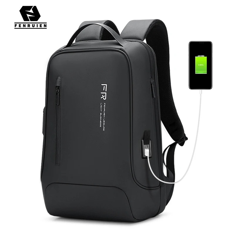 

FENRUIEN 2021 NEW USB Charging Waterproof Travel Backpack Men 15.6-inch Business Anti-theft Laptop Bag Customizable wholesale, Black