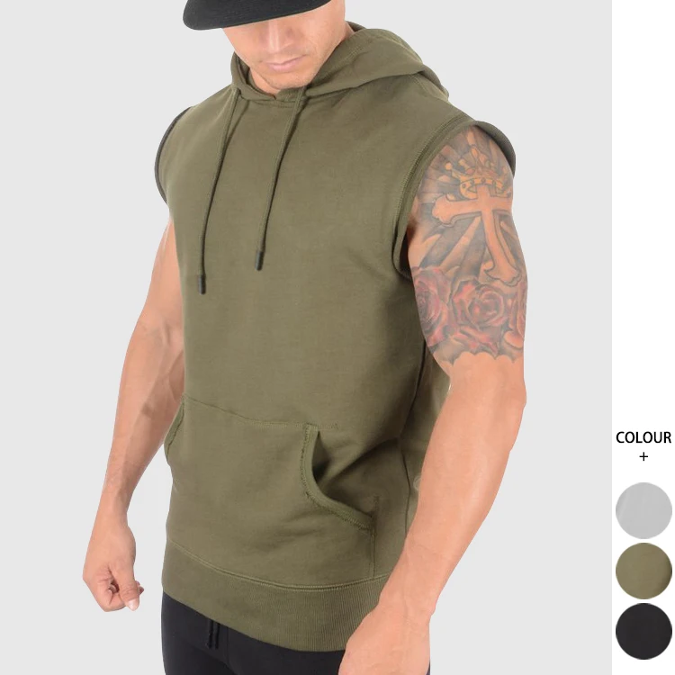 

Fast delivery custom logo man gym wear 95 cotton 5 spandex sports tank top sleeveless vest with hood, Customized color