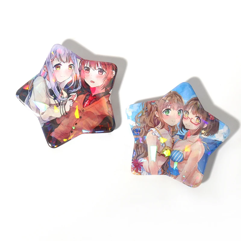 

Custom printed star hologram button anime tinplate badge cartoon pin badge