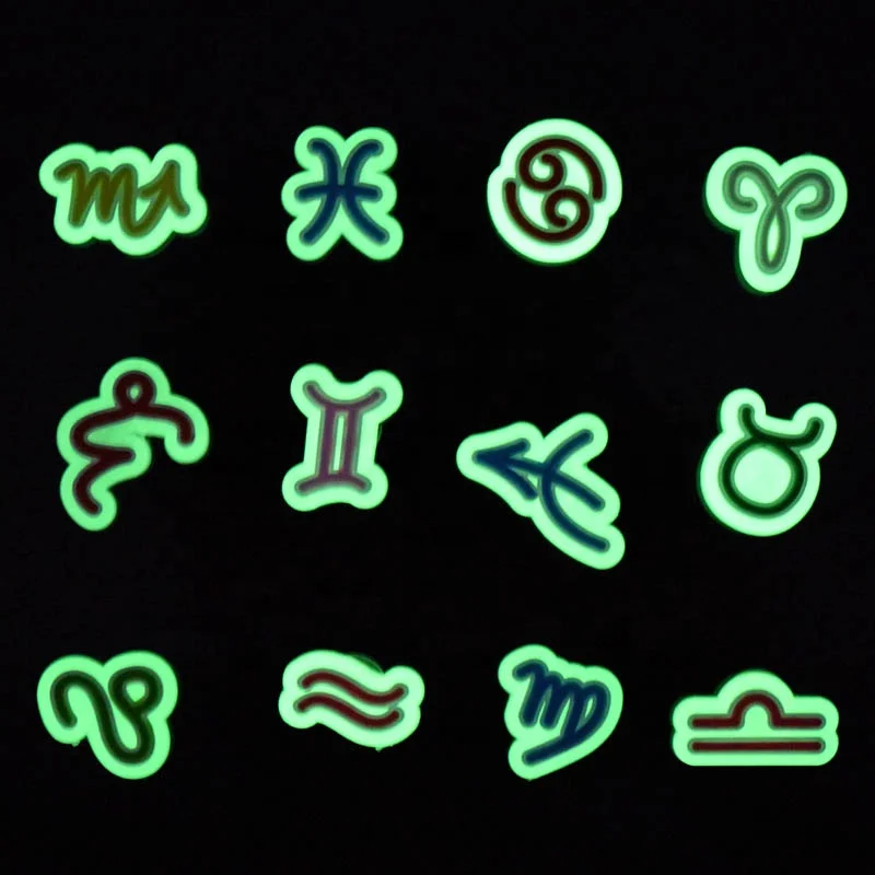 

China Supplier PVC Glowing Zodiac Shoes Lace Charms Wholesale Constellation Shoe Charms Decoration Manufacturer Via DHL/Fedex, Customized