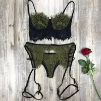 

Dropshipping Three Pieces Women Lace Sexy Lingerie See Through Bra Briefs With Garter Transparent Underwear Lingerie Set