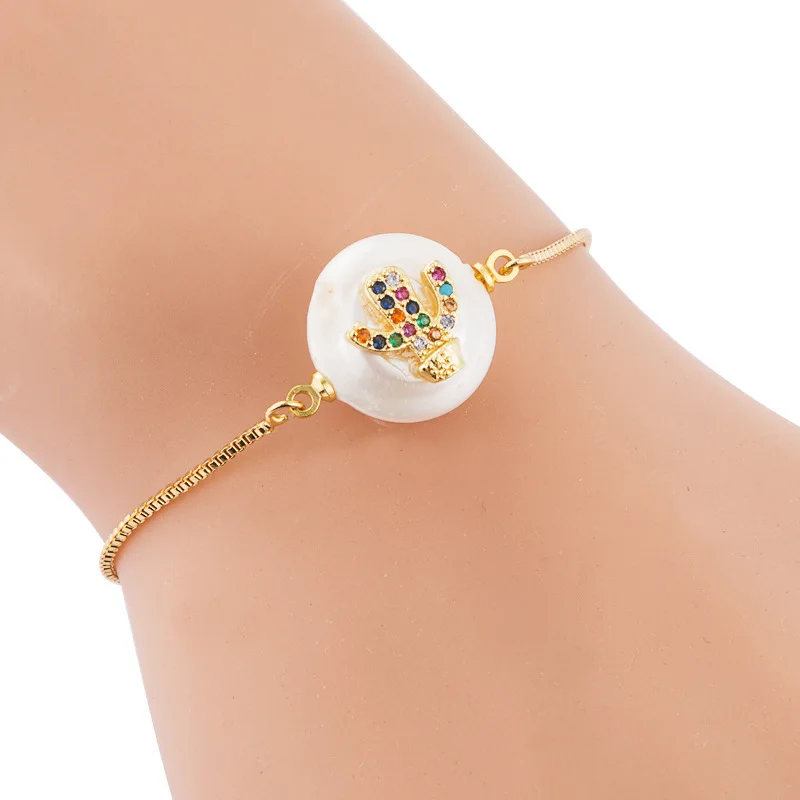 

Hot Sale Micro Zircon Cactus Copper Bead Charm Adjustable Bracelet, Colors