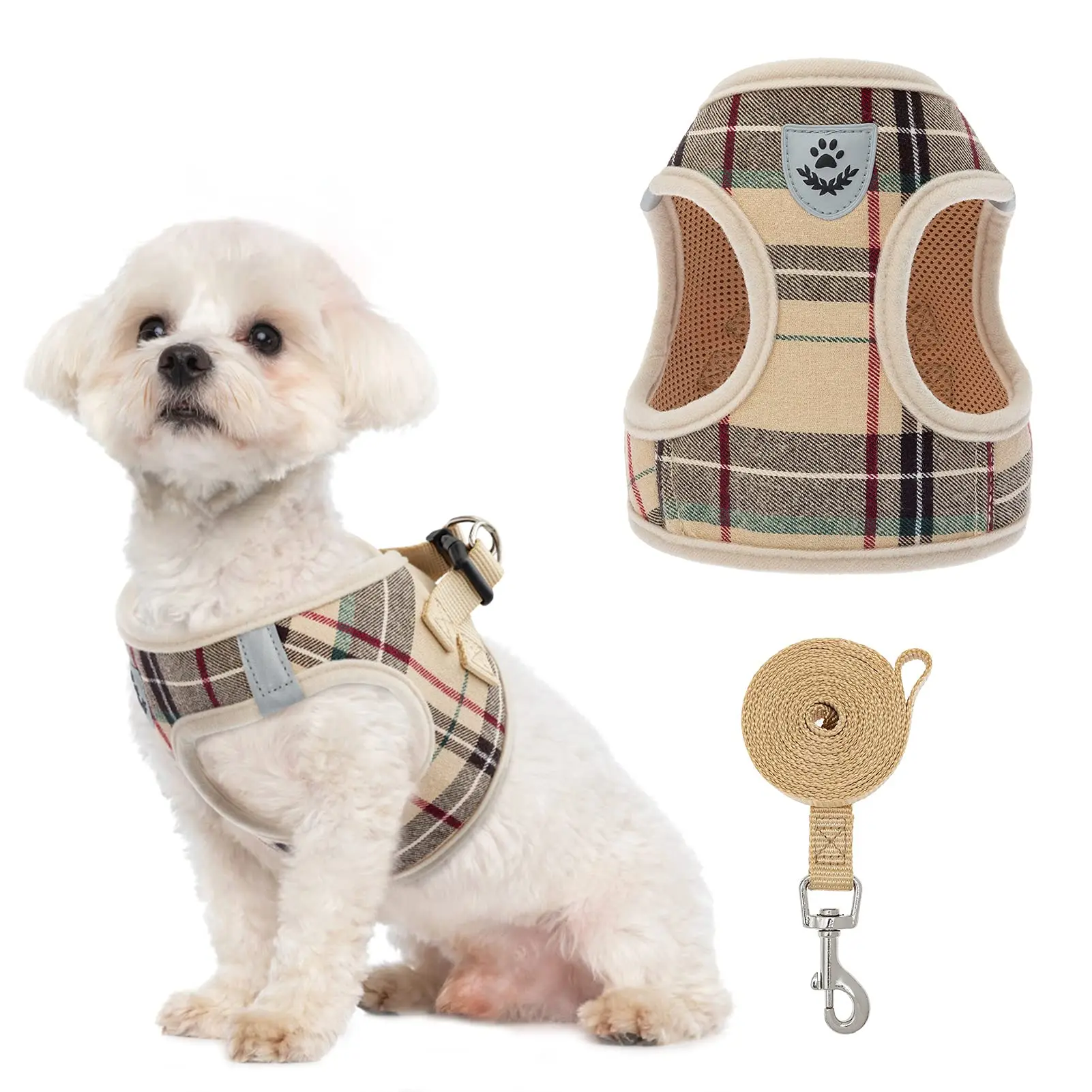 

Soft mesh plaid puppy classic plaid design breathable air mesh fabric custom adjustable pet pulling dog harness, 4 color available