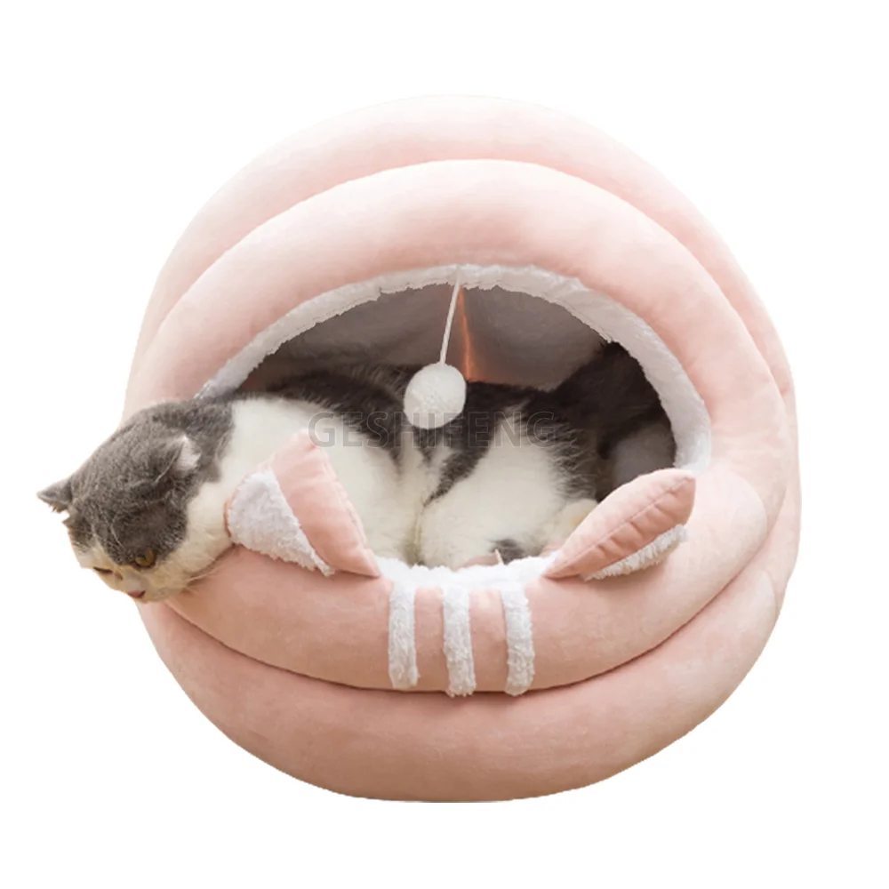 

2022 Hot Selling Semi-Enclosed Memory Foam Pet Soft Comfort Plush Warm Pet Bed For Cat, Yellow/pink/grey