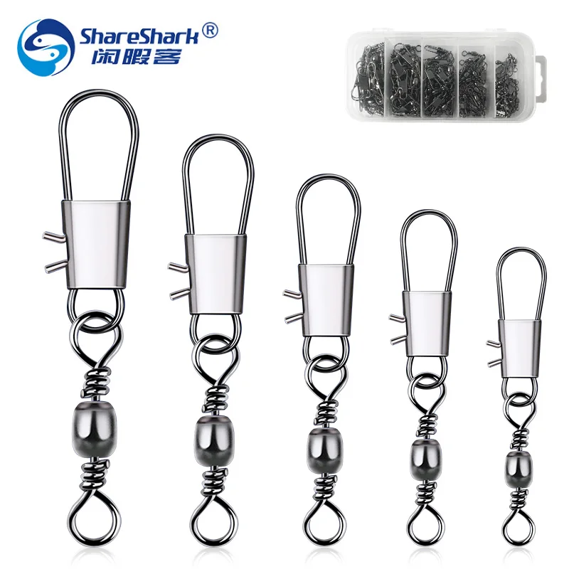 

100pcs Fishing Snap Swivels Saltwater Freshwater High Strength Fishing Barrel Swivels with Safety Interlock Snaps Connector