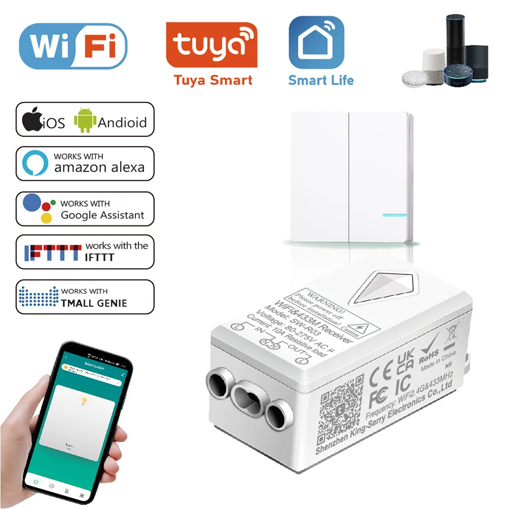 

Tuya Switch 2 Gang light switch for Home and Hotel smart switch work with Interruptor wifi Commutateur sans fil Tuya