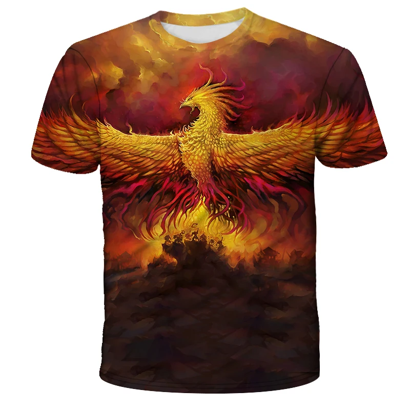 

Polyester 3D Sublimation Printed T-shirt with golden Flame Phoenix design