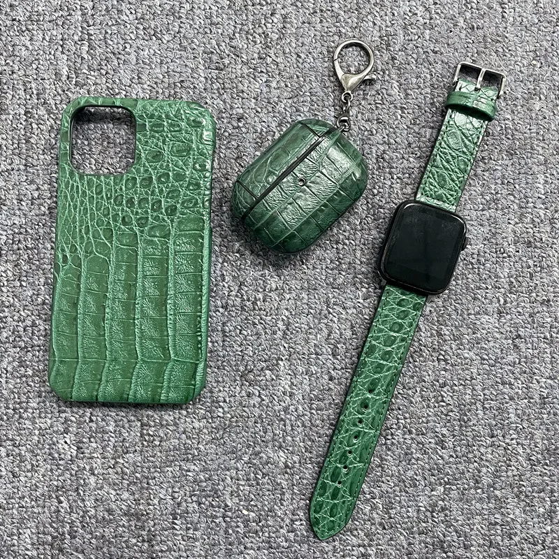 

2022 crocodile grain leather phone case and airpod case and bands suit for iphone 13 12 promax Series 7 Watch strap