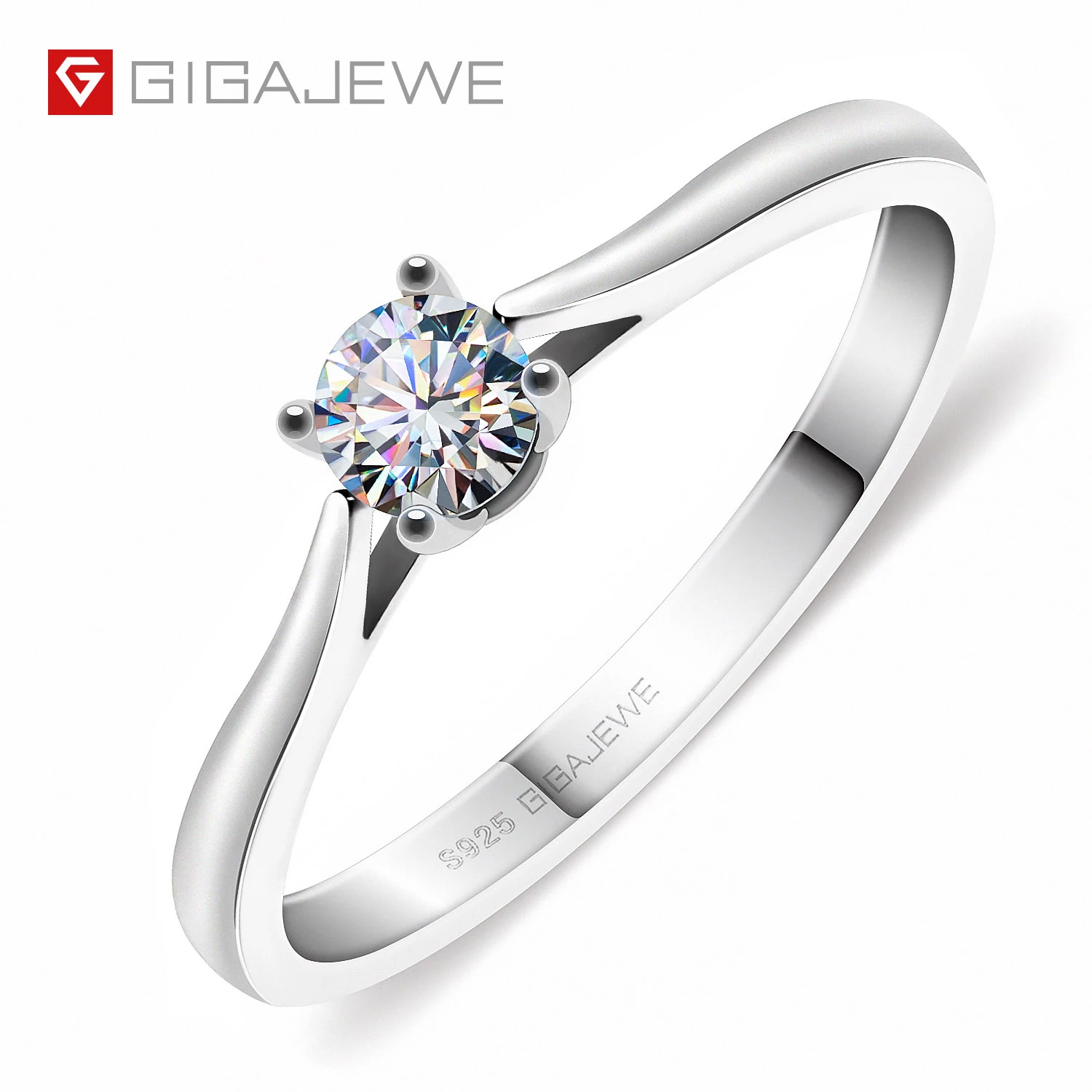 

GIGAJEWE EF VVS1 Moissanite Ring Diamond Test Passed 925 Silver Fashion Love Token Women Girlfriend Gift 0.3ct 4mm Gemstone Ring, White ef color