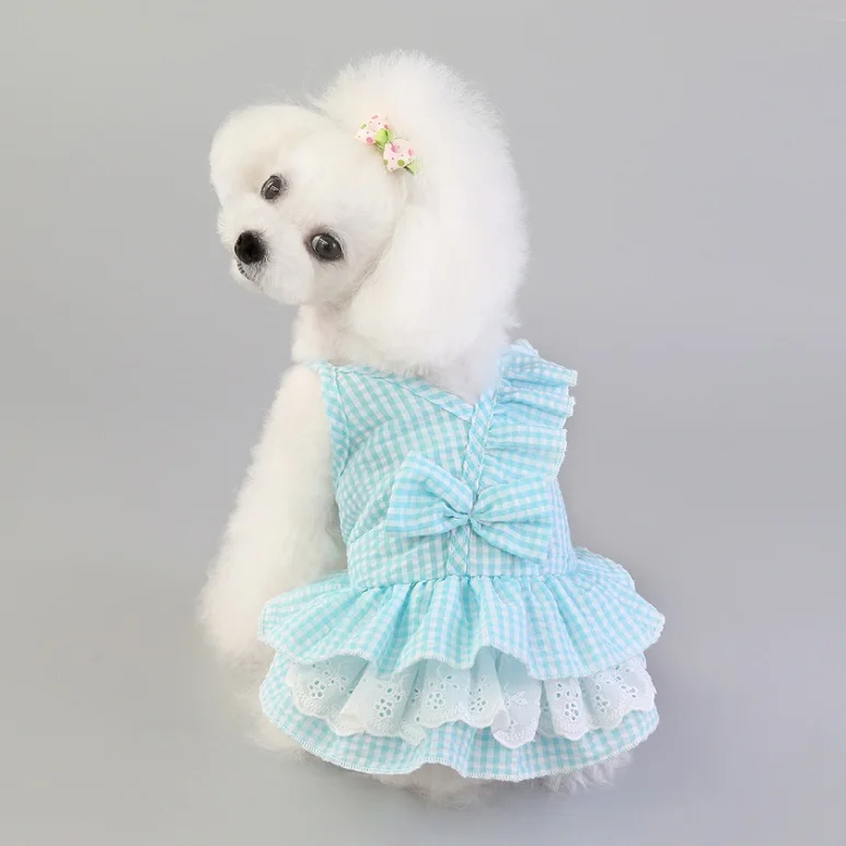 

Wholesale Dog Summer Ruffle Dress With Bowknot Luxury Pet Dress Clothes For Small Medium Dogs Cats Puppy Pet Apparel Dog Clothes, Pink, sky blue