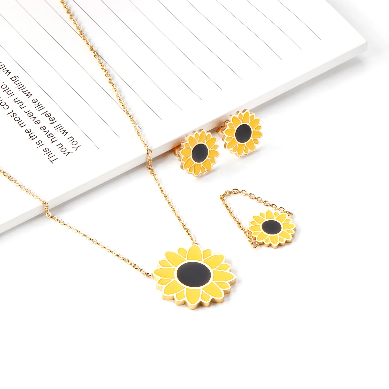 

Bridal Dubai 24k Gold Jewelry Set for Women Gold Color Stainless Steel Flower Jewelry Set With Rings For Women