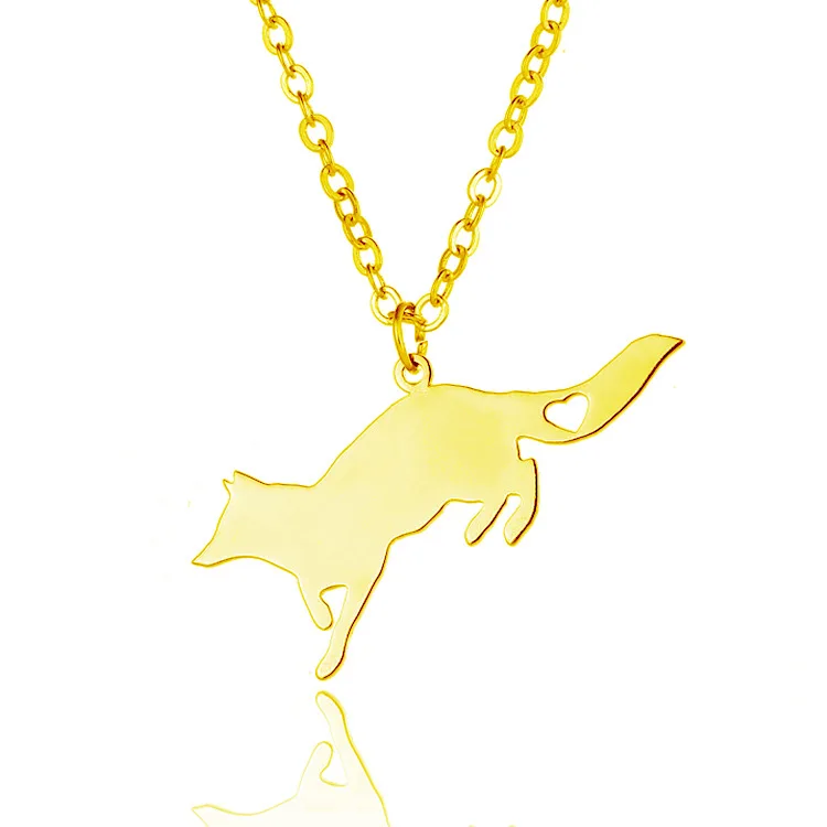 

Souvenir Hollow Heart Animal Stainless Steel Gold Plated FOX Pendant Jewelry Necklace, Gold,silver