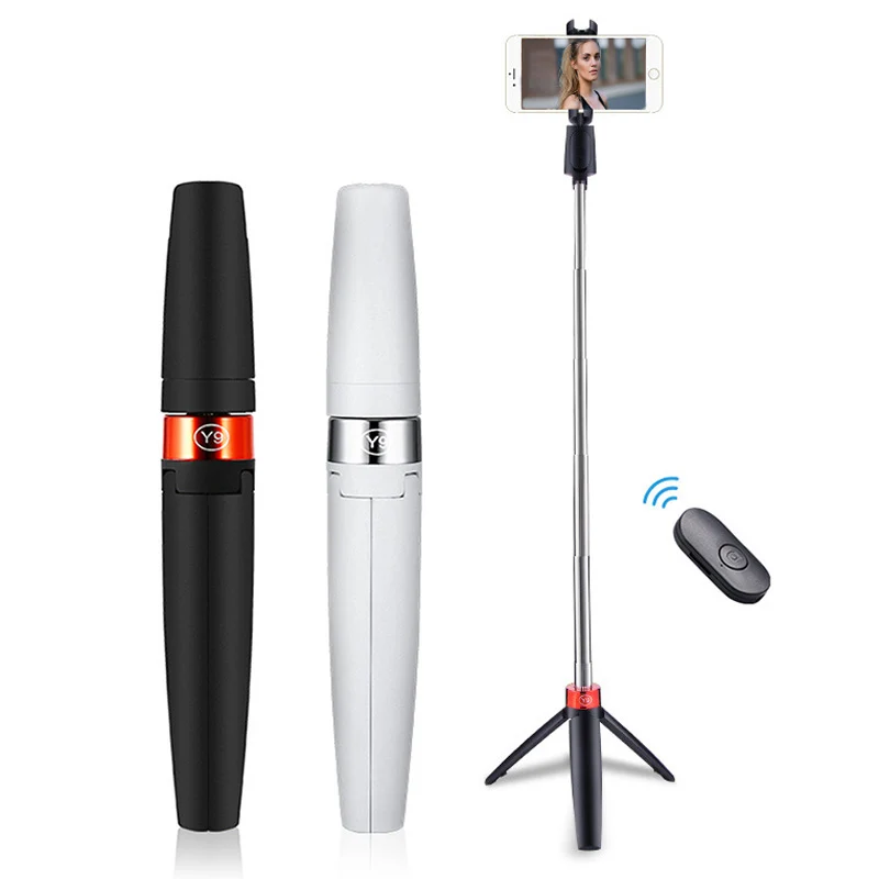 

3 in 1 Wireless Bluetooth Selfie Stick for iPhone Xiaomi with Tripod Foldable Bracket Handheld Monopod Youtube Tiktok Y9, Black / white