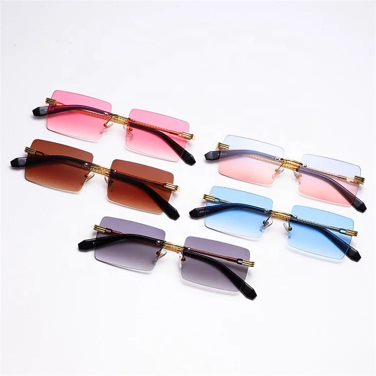 

Wholesale custom Street Beat 2021 luxury Shades UV400 High quality 2021 Vintage Small Rimless Rectangle Sun glasses, Mix color or custom colors