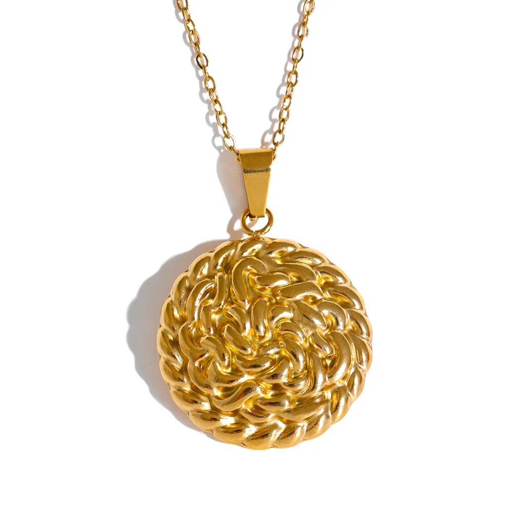 

JINYOU 109 Stainless Steel 316l Round Metal Pendant Necklace Gold Color 18K PVD Plated Waterproof Statement Daily Jewelry Women