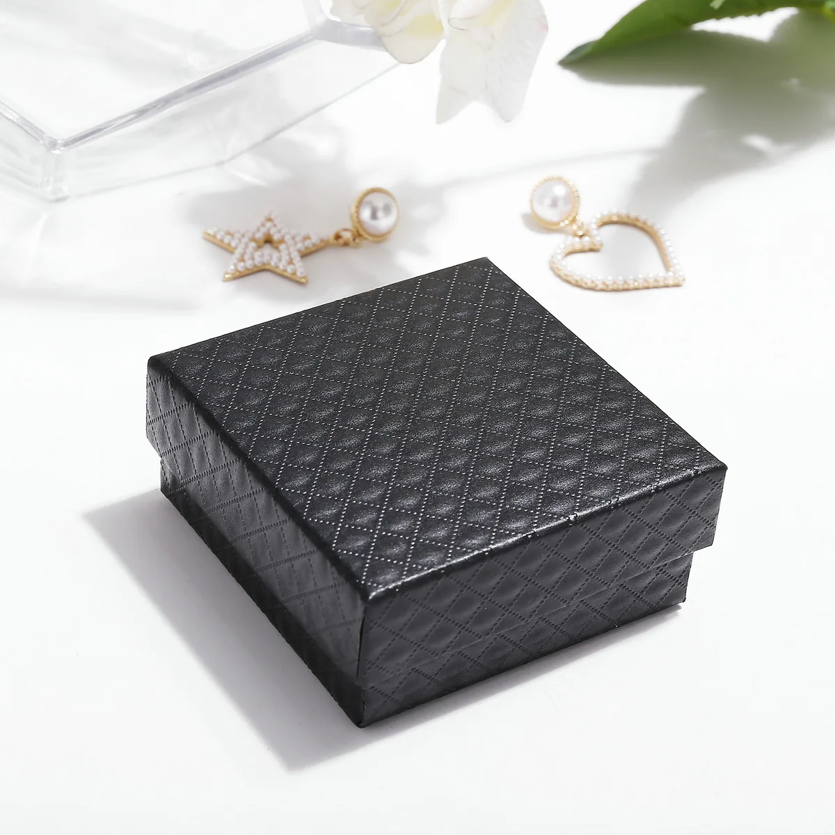 

Diamond Pattern Black Jewelry Box Necklace Bracelet Ring Earring Packaging Box Black Gift Box, Orange