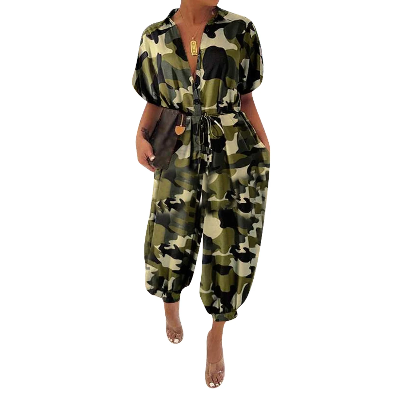 

fall ladies turn down collar women fashion jumpsuits camouflage rompers and jumpsuits for women