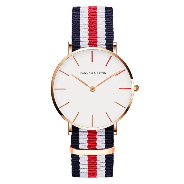 

Hannah Martin 912 Quartz Watches Women Wristwatches Ladies Rose Gold Casual Watch Fashion Leather Nylon Reloj de mujer Hot