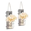 Jar Sconces LED Fairy Lights Vintage Iron Hooks Silk Hydrangea Flower and LED Strip Lights Design for Home Kitchen Decoration
