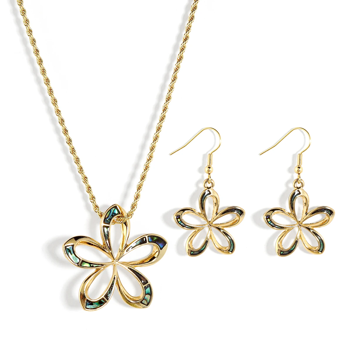 

hawaiian island dove shell necklace jewelry sets wholesale 14k plated Samoa earrings necklace set for women girls