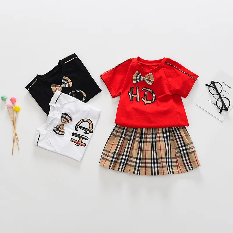 

IHJ3913 kids clothing new summer baby short-sleeved letter t-shirt and skirt two-piece sets