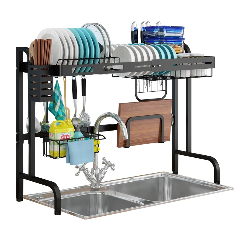 

Stainless Steel Kitchen Shelf Organizer Over The Sink Dish Drying Rack Draining Storage Holders Dish Bowl Cup Drainer Racks, Black