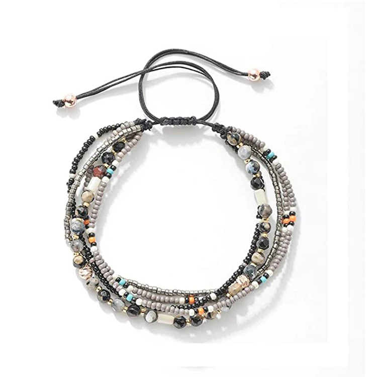 

Wholesale Handmade Adjustable Wrap Bracelet String Braided Beads Anklets Boho Anklets for Women