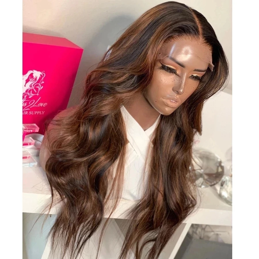 

Highlight Blonde Brown Wavy 13x6 Deep Part HD Lace Front Wig Pre Plucked Glueless Full Human Hair Wig Bleached Knots for Women, Natrual color wig
