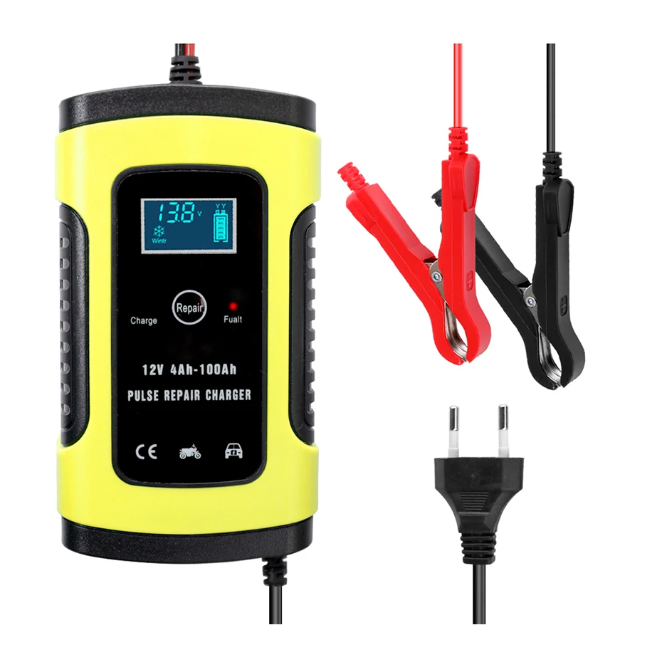 

12V Car Charger Trickle Automatic Charger LCD display motorcycle Car Boat Marine 14.6V 6A Lead Acid Battery Charger Maintainer, Yellow / blue