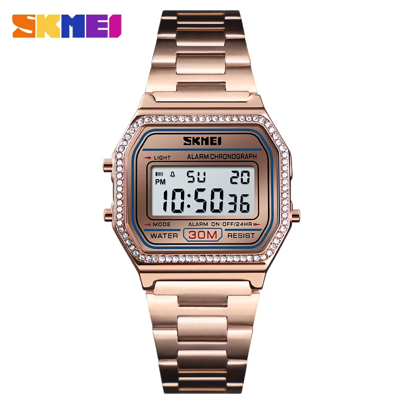 

Guangzhou Skmei 1474 Luxury Stainless Steel Wristwatches For Women Waterproof Sport Men Digital Watch 2021