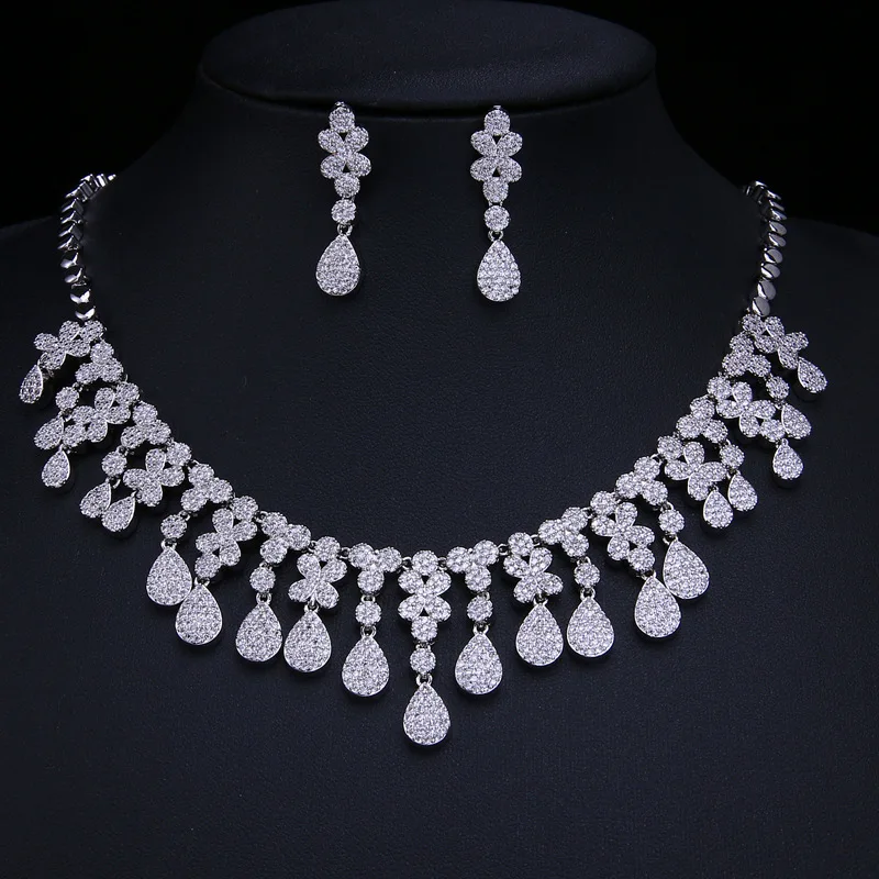 

Bridal Jewellery Necklace Set Water Drop Zircon Crystal Stone Pendant Necklace