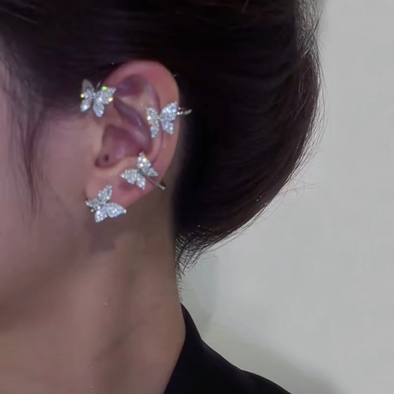 

2021 Fahion Women's Earrings Ear Cuff Butterfly Stainless Steel Earrings Snowflake Ear Bones Clip For Women Ear Clip, Picture color
