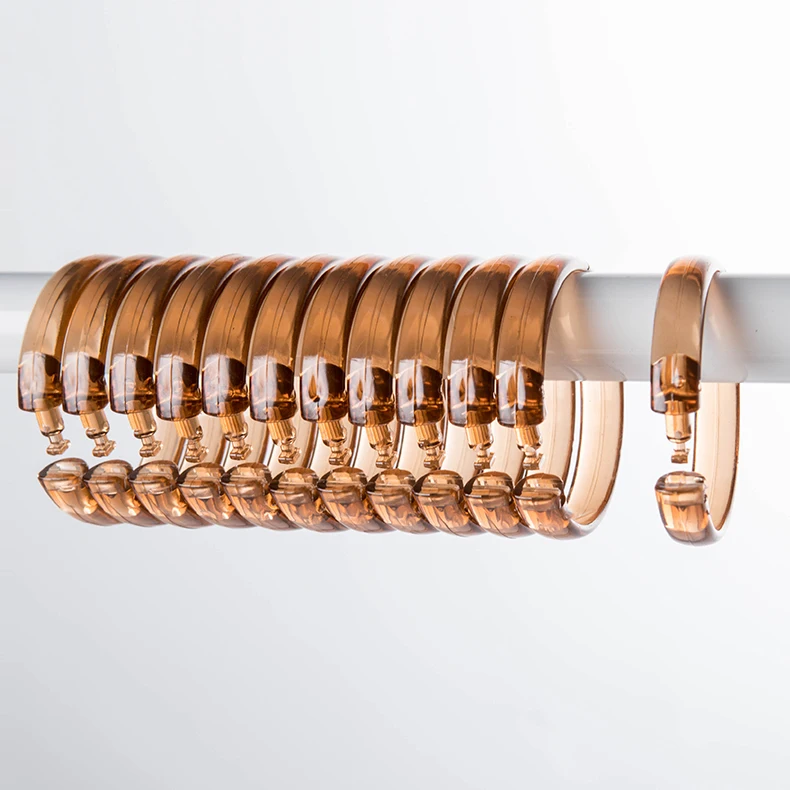 

Coffee Gliding on Standard Shower Rods Easy Snap Closure 12PCS Premium Plastic Shower Curtain Rings Shower Curtain Hooks, Many colors