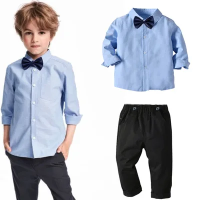 

F11261A Western style Baby boy long sleeve shirt+ pants two piece set baby kids suit, Khaki / red /blue