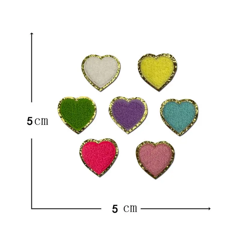 

Hot gilt edged Snow Neal embroidery patch Double sided adhesive heart cloth sticker Crown Chenille smiling face cloth patch