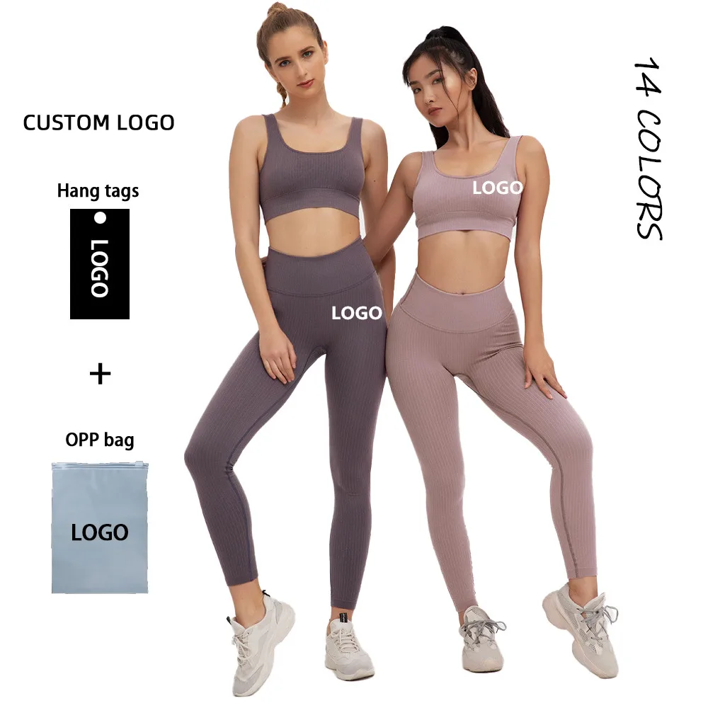 

Ribbed seamless women yoga sets apparel 2020 new colors 2 piece workout tights yoga set for women, Printed