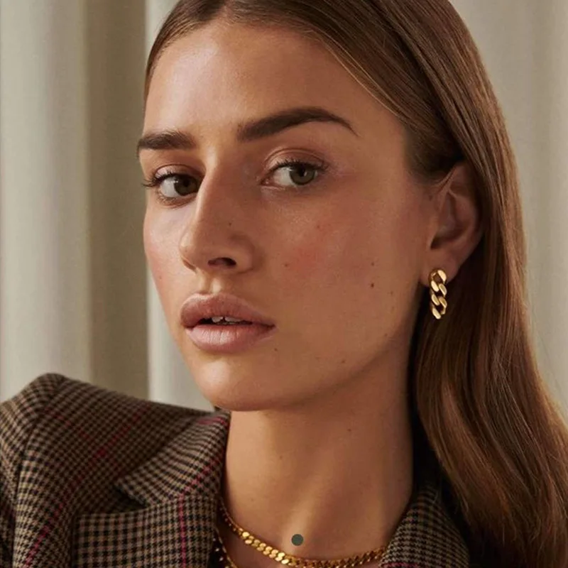 

2021 luxury earing Waterproof Hypoallergenic Stainless Steel Women Jewelry 18K Gold Plated Thick Curb Cuban Link Chain Earrings