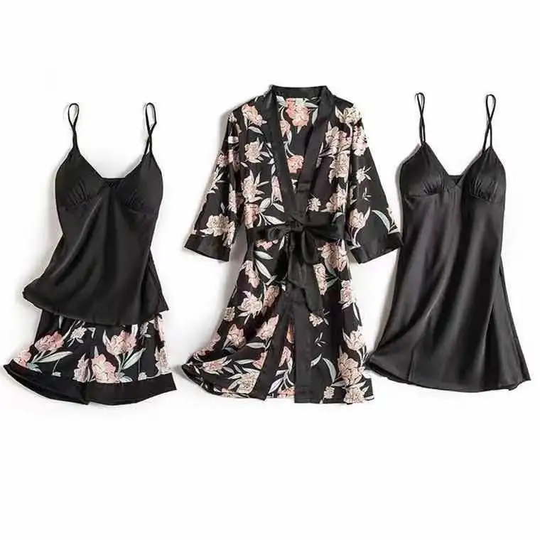 

Pijama Set Satin Pyjamas Women Sleepwear 4 PC Set
