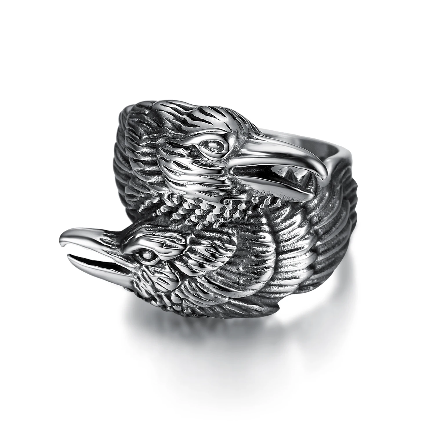 

OEM ODM Viking Men Two Entwined Ravens Ring Norse Mythology Silver Color Odin Crow Stainless Steel Rings, Antique