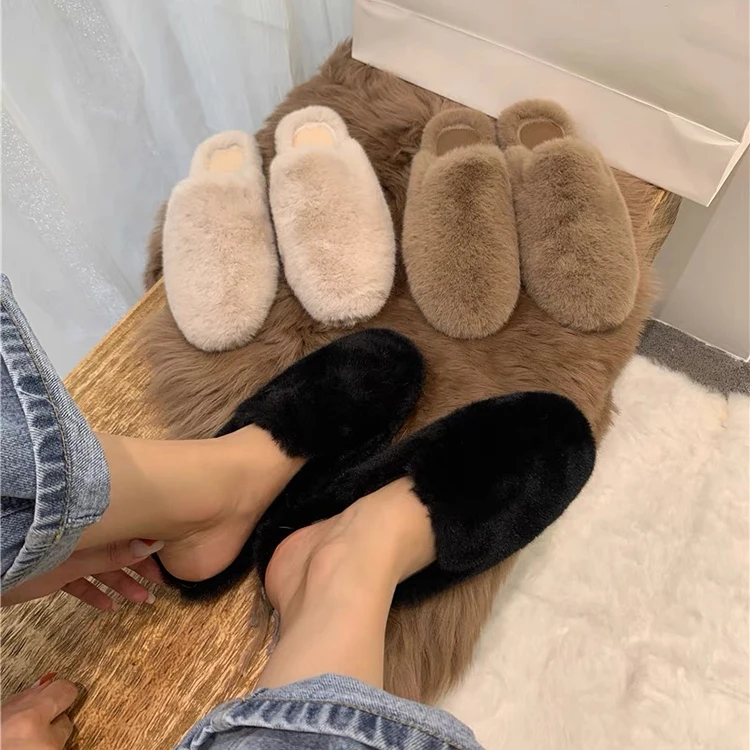 

Fashion Mink Fur Fluffy Autumn Winter New Style Mules Flat Fluffy Loafers Fur House Slippers Shoes Women, White,black,brown or as your request