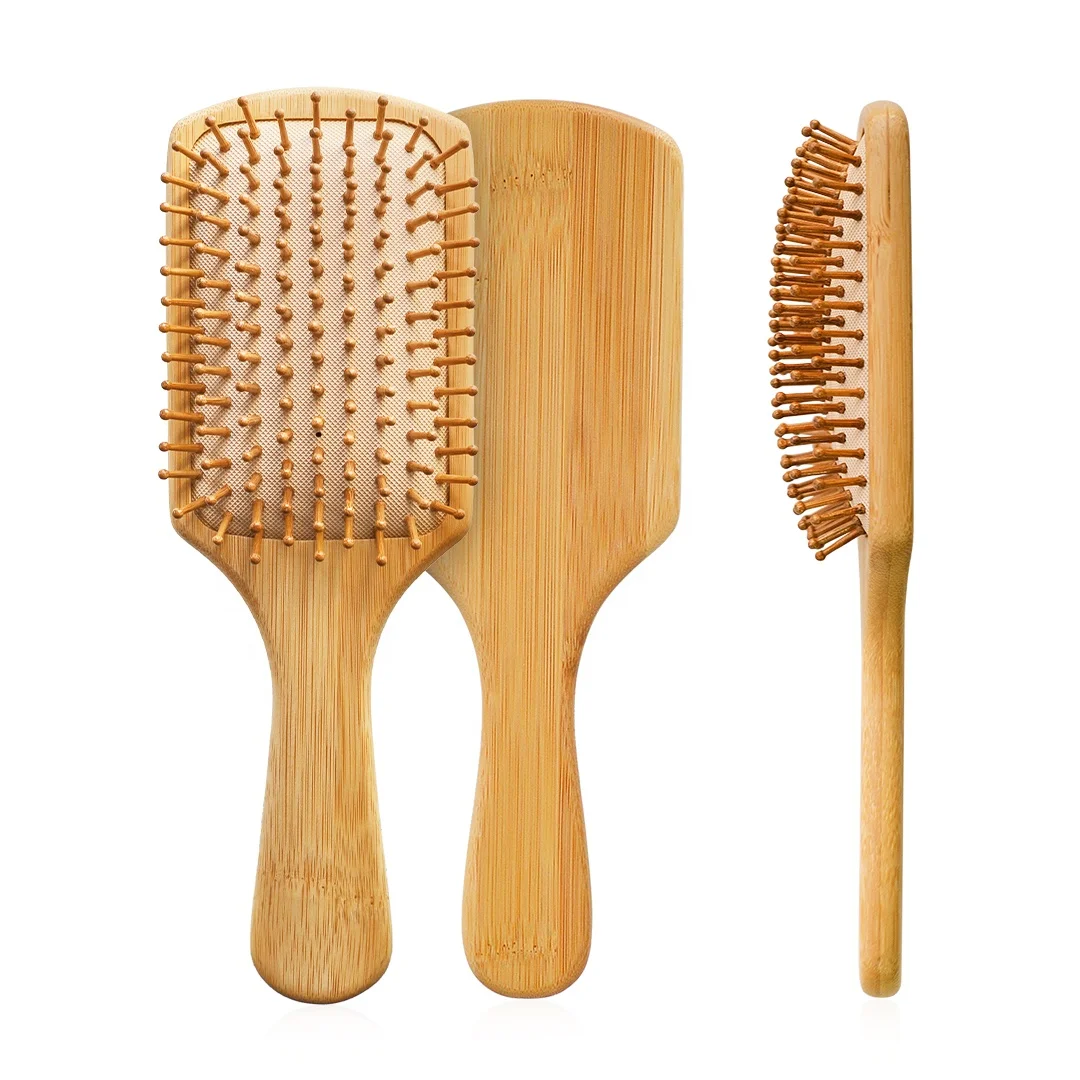 

Hot-selling Custom Logo Long Handle Bamboo Detangling Massage Paddle Hair Brush