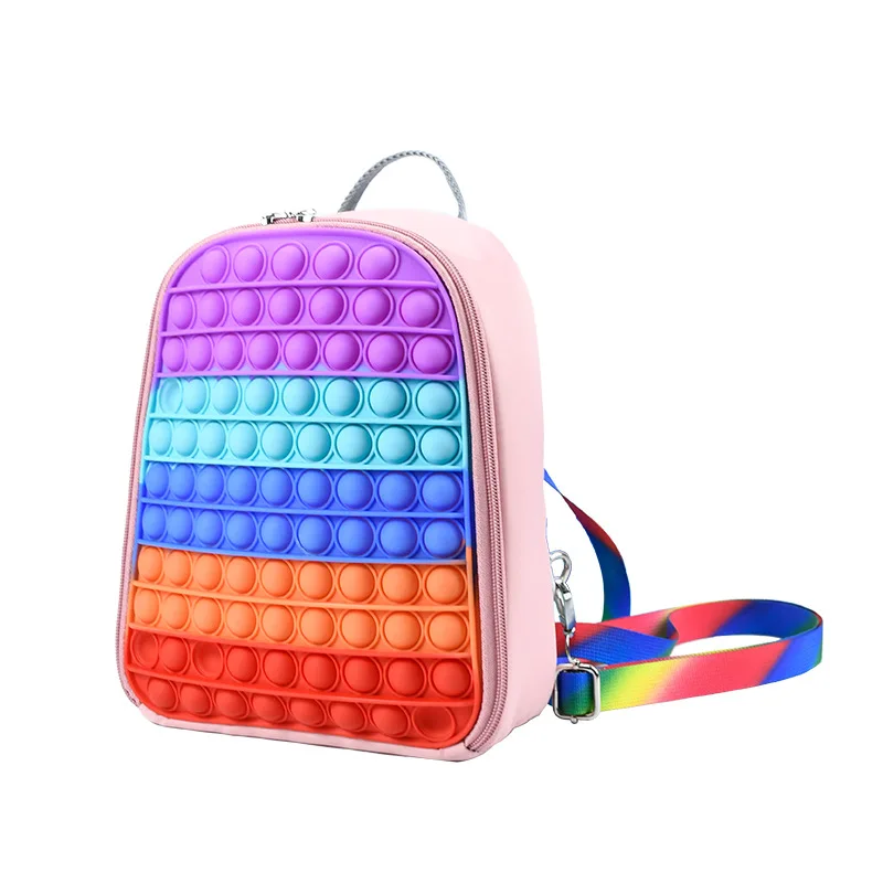 

Luxury Cartoon Push Bubble Silicone Custom Factory Price Backpack Colorful Push Fidget School Bag Printing Bubble Bookbag, As picture or as your request