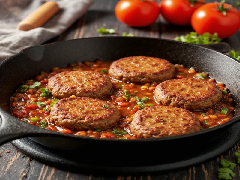 Homemade hamburger helper in cast iron skillet