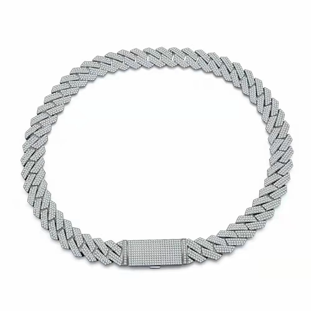 

Zhanhao S925 Silver Inlaid Moissanite Men's Cuban Bracelet 18cm Length Two Colors Can Be Selected, White