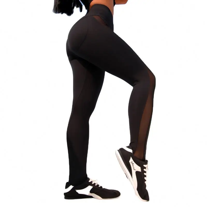 

Best selling black high waist Soft and comfortable gym booty leggings mesh patchwork women sport yoga pants, Picture