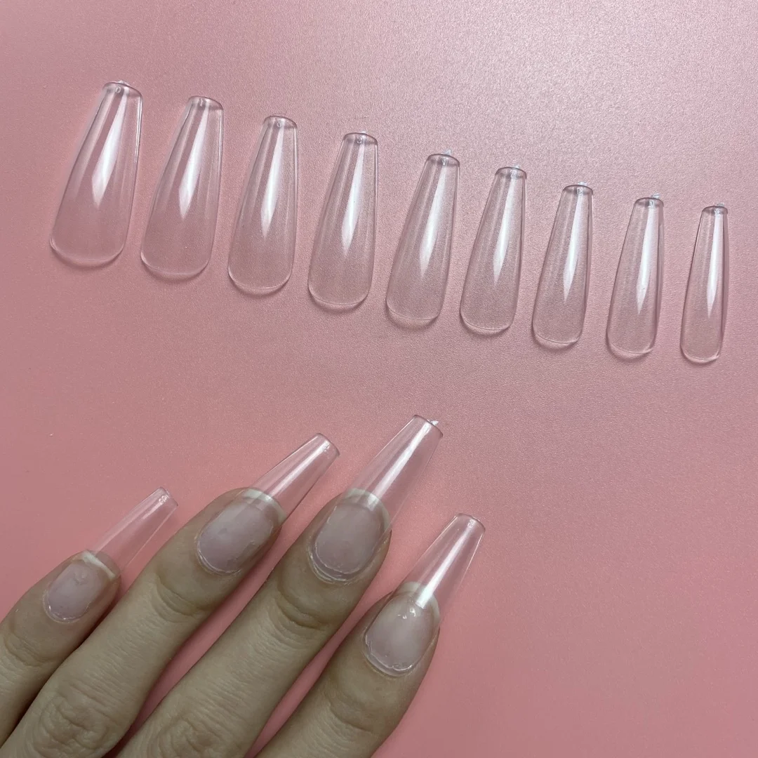 

600 Pcs DIY 10 Sizes False Nail Tips Idem XL Coffin Shape with Individual Package Artificial Nails Full Cover Nail Tips, Natural clear