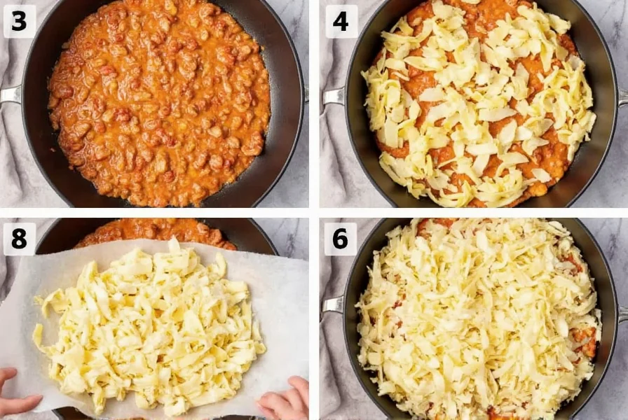 Step-by-step photos showing proper reheating technique for chili crisp fettuccine alfredo