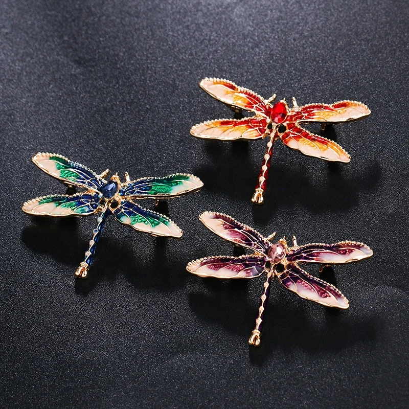 

JAENONES Factory Wholesale Enamel Insect Pin Women Fashion Rhinestone Crystal Animal Dragonfly Brooches